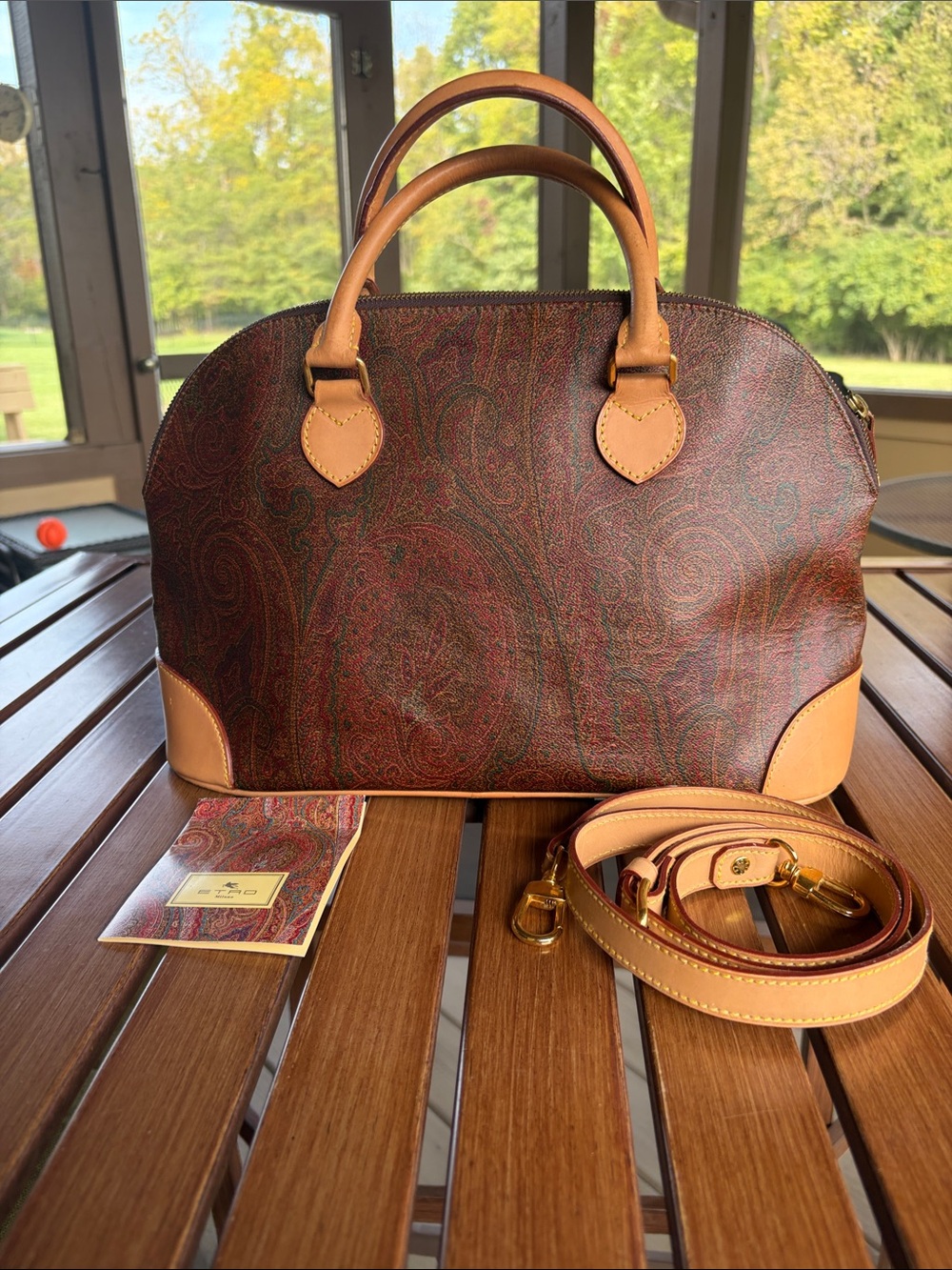 Beautiful Etro Paisley Dome Satchel with Tan Trim